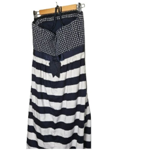 Vineyard Vines sz 6 Long Strapless Dress Back Bow Zip Polka Dot Stripes Lined - Picture 13 of 16